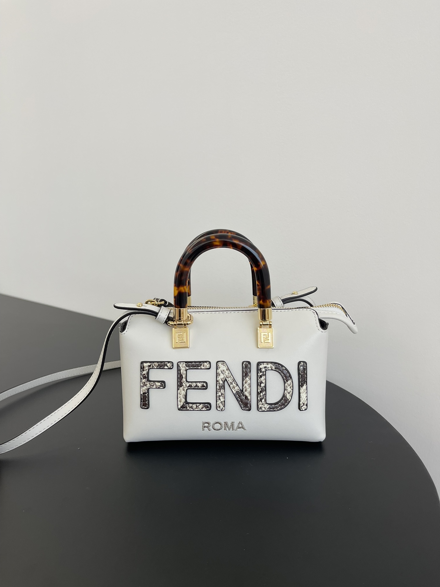 Fendi Mini By The Way Leather Boston Shoulder Bag White